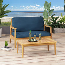 Load image into Gallery viewer, Outdoor Acacia Wood Loveseat Set With Coffee Table
