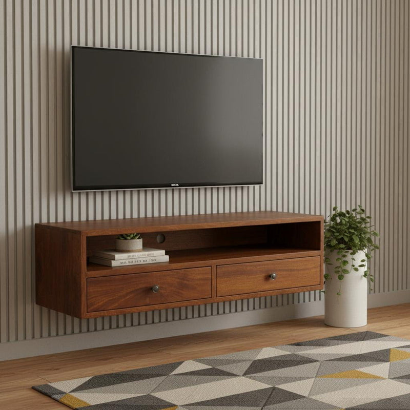 Solid Wood Floating Mount TV Stand - Brown