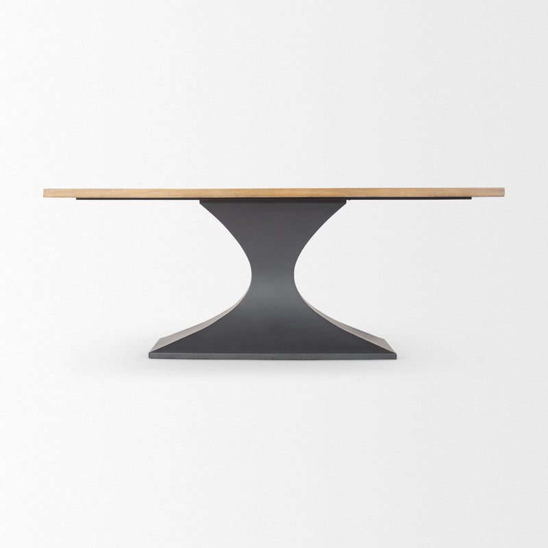 Solid Wood Iron Pedestal Base Dining Table - Brown / Gray