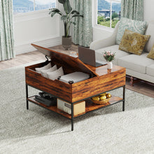 Load image into Gallery viewer, Rustic Flip Top Coffee Table With Hidden Storage - Black / Brown

