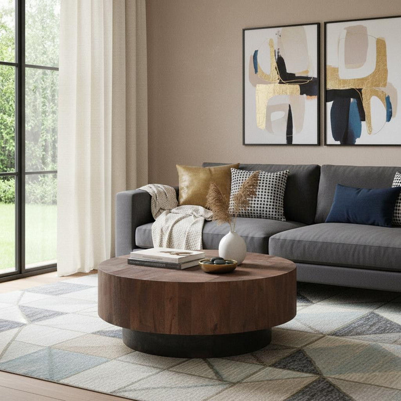 Solid Wood Round Pedestal Coffee Table - Brown