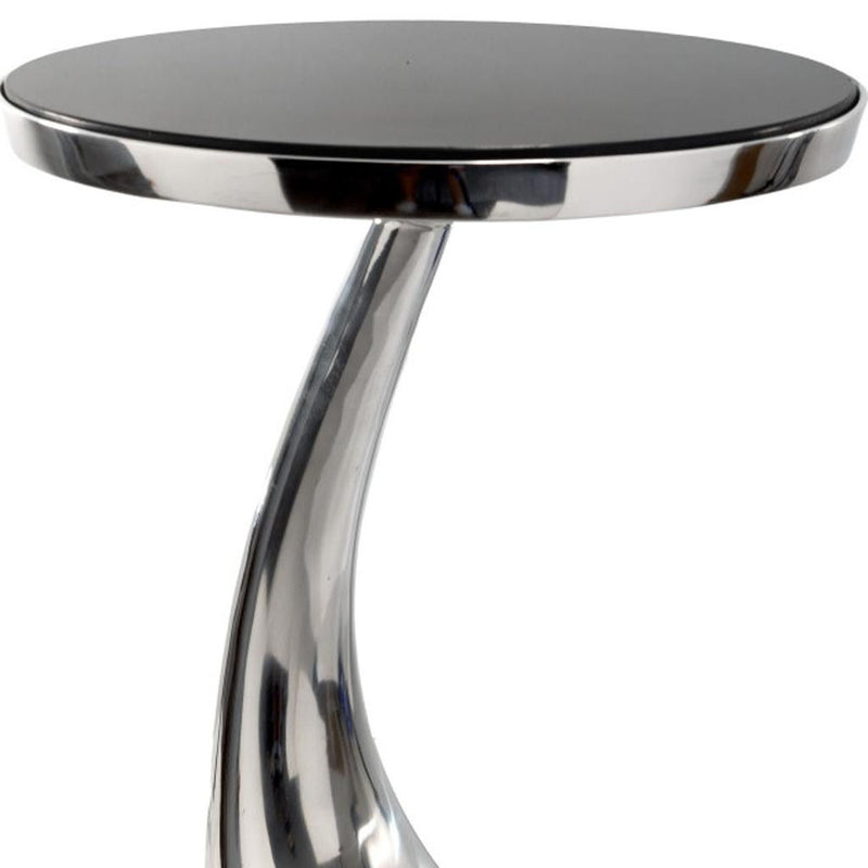 Granite Round Abstract End Table - Silver