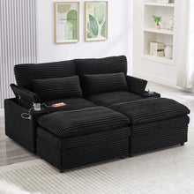 Load image into Gallery viewer, Convertible Loveseat Sofa With Storage, USB Ports, Cup Holders - Black
