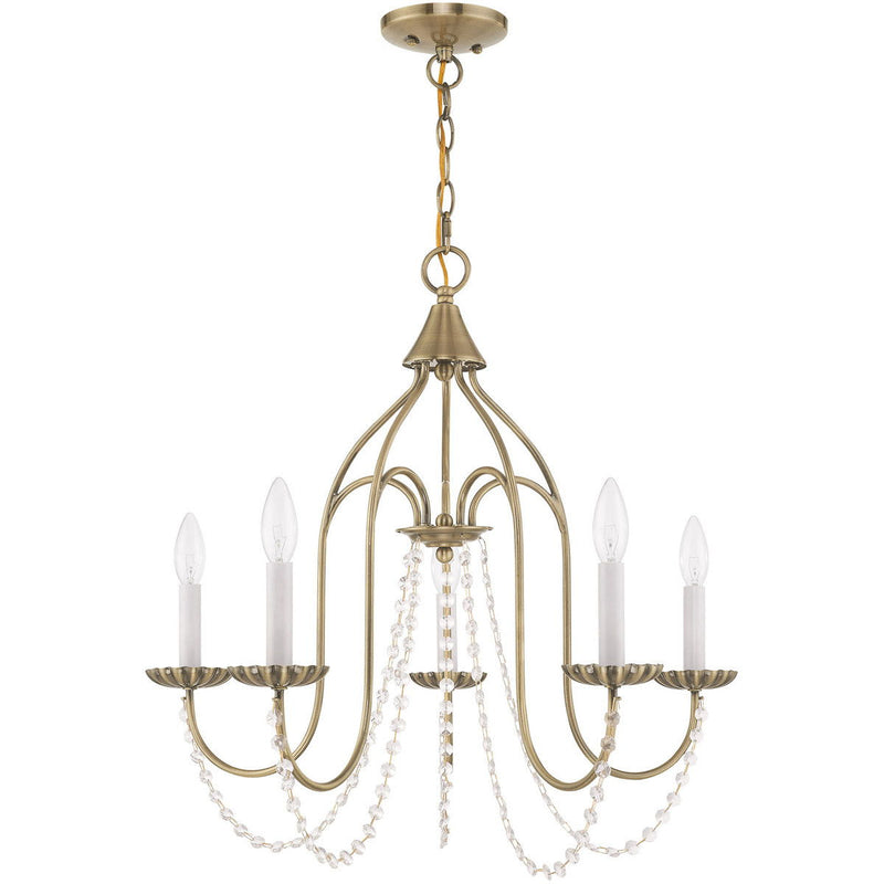 Five Light Dimmable Chandelier With Shades - Antiqued Brass
