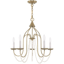 Load image into Gallery viewer, Five Light Dimmable Chandelier With Shades - Antiqued Brass
