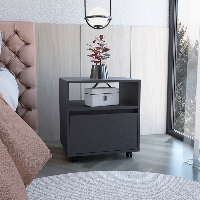Wood One Drawer Nightstand (518158) - Black
