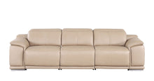 Load image into Gallery viewer, 108" Leather Reclining Stainless Steel USB Sofa - Beige
