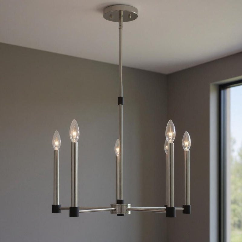 5-Light Dimmable Chandelier With Shades - Nickel / Pearl Silver