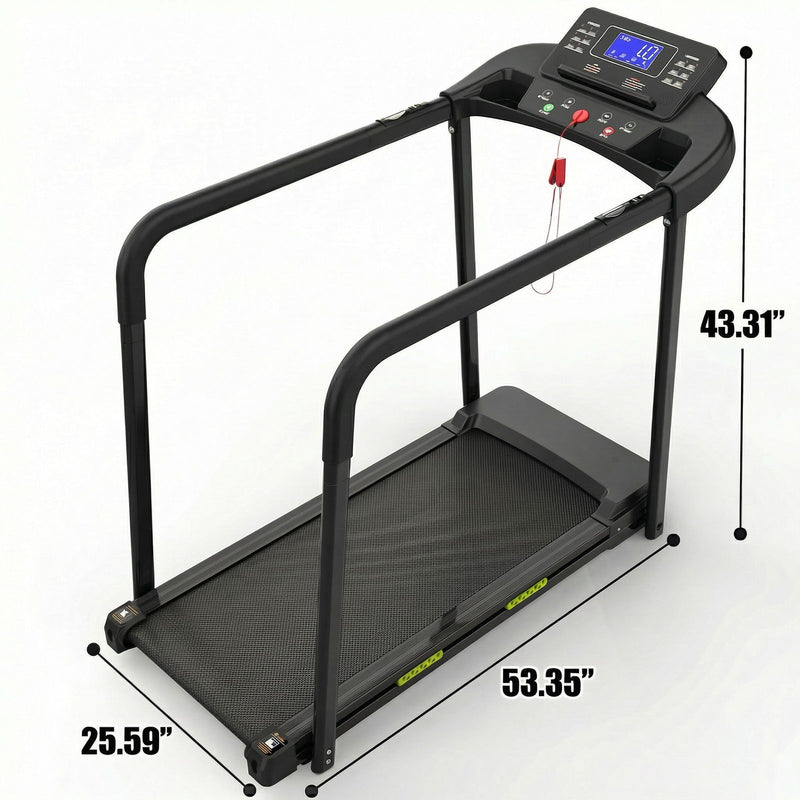 Walking Pad Treadmill With Foldable Design, Large LED Display, Stable Handrails - Black