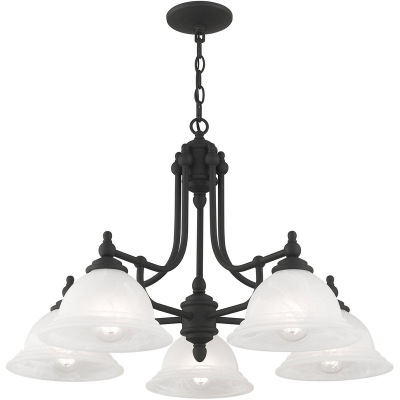 18" Five Light Metal Dimmable Chandelier With Shades - Black
