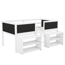 Load image into Gallery viewer, Low Loft Bed With Movable Shelves And Ladder, Decorative Chalkboard Guardrail

