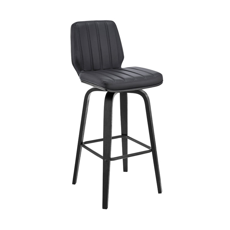 31" Faux Leather And Iron Swivel Bar Height Bar Chair - Gray And Black