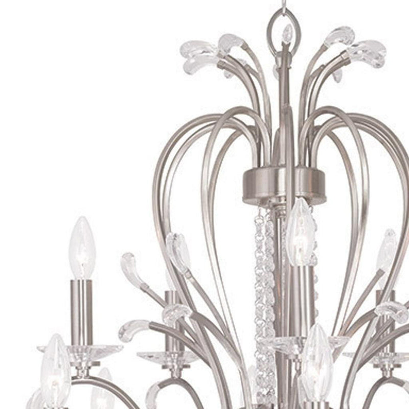 Multi Light Metal Dimmable Chandelier With Shades - Nickel / Clear