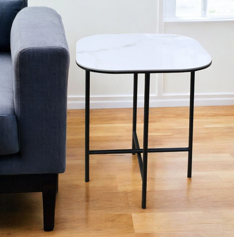22" Ceramic And Metal Square End Table - White And Black