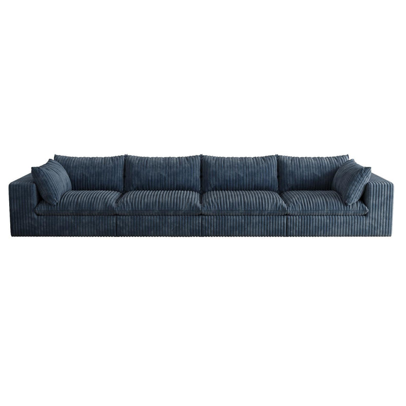 Corduroy Modular Sofa With Toss Pillows - Blue