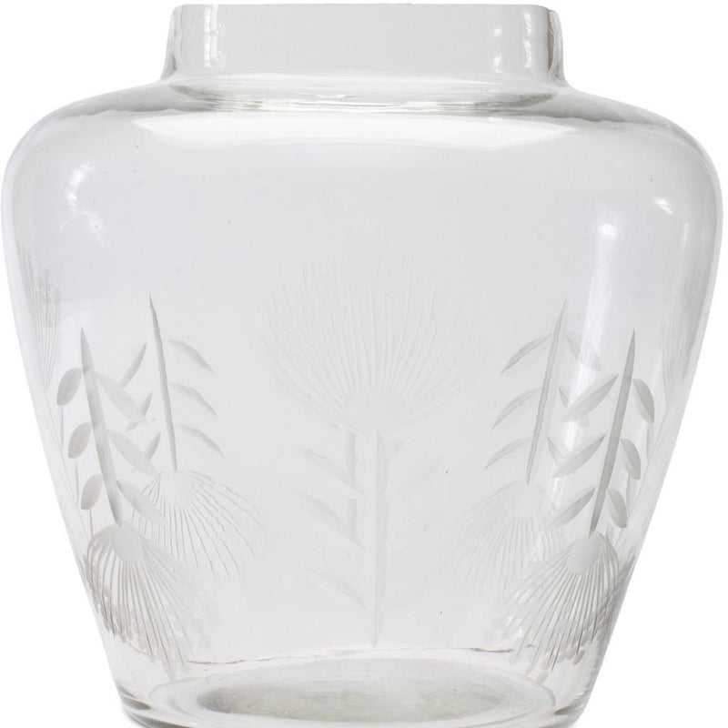 Etched Leaf Urn Table Vase - Clear