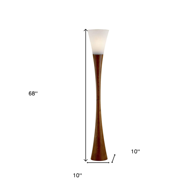 Solid Wood Novelty Floor Lamp With Cone Shade - Brown / White