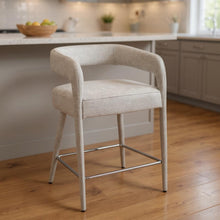 Load image into Gallery viewer, 25" Modern Metal And Fabric Low Back Counter Height Bar Chair - Ivory

