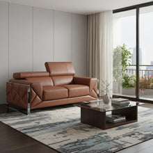 Load image into Gallery viewer, Italian Leather Loveseat - Camel / Silver
