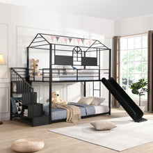 Load image into Gallery viewer, Metal bunk bed with slide and steps
