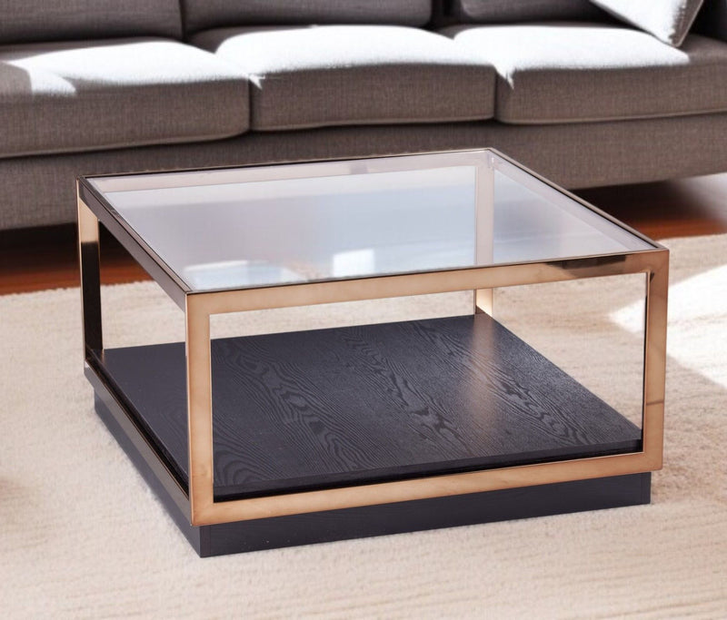 Glass Solid Manufactured Wood Square Coffee Table - Champagne