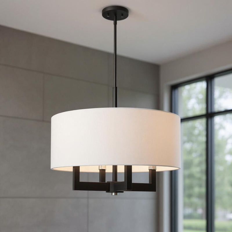 22" Four Light Dimmable Chandelier With Shades - Black