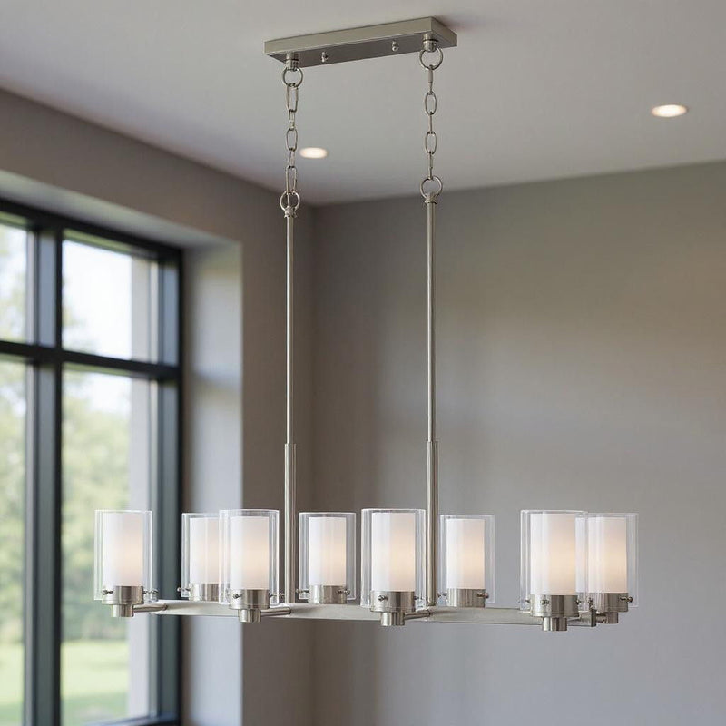 12" Eight Light Dimmable Chandelier With Shades - Nickel