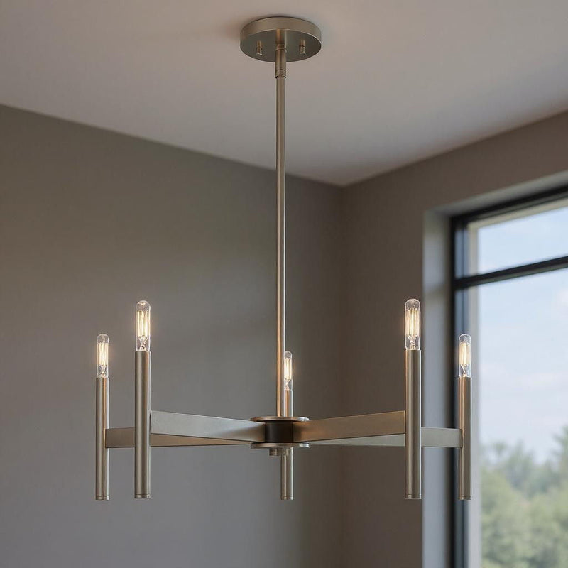 20'' Five Light Dimmable Chandelier With Shades - Nickel / Pearl Silver