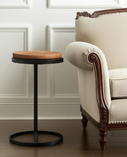 Load image into Gallery viewer, 25" Wood And Iron Round Pedestal End Table - Brown And Black
