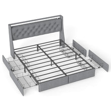 Load image into Gallery viewer, Platform Bed Frame With RGB LED Lights, Charging Station, Storage Headboard &amp; 4 Underbed Drawers

