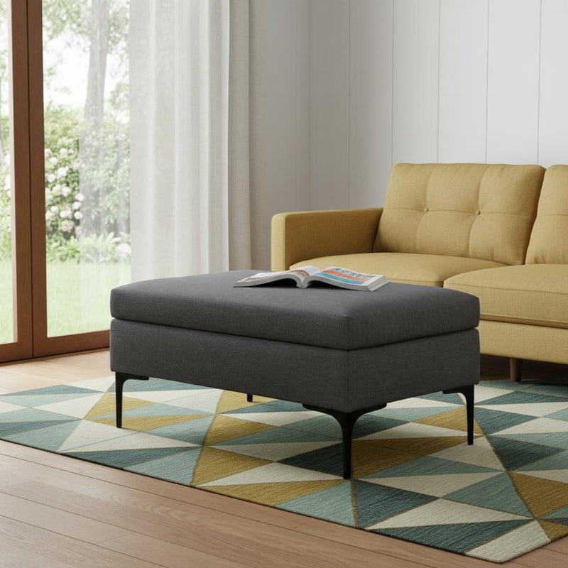 Mid-Century Upholstery Storage Ottoman - Black / Slate Gray