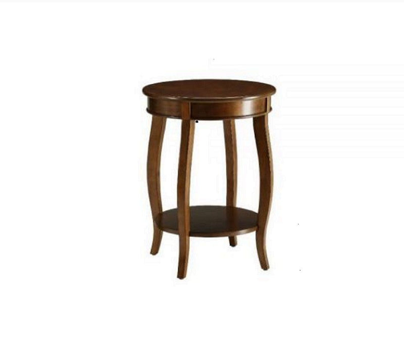 Solid Wood Round End Table With Shelf - Brown