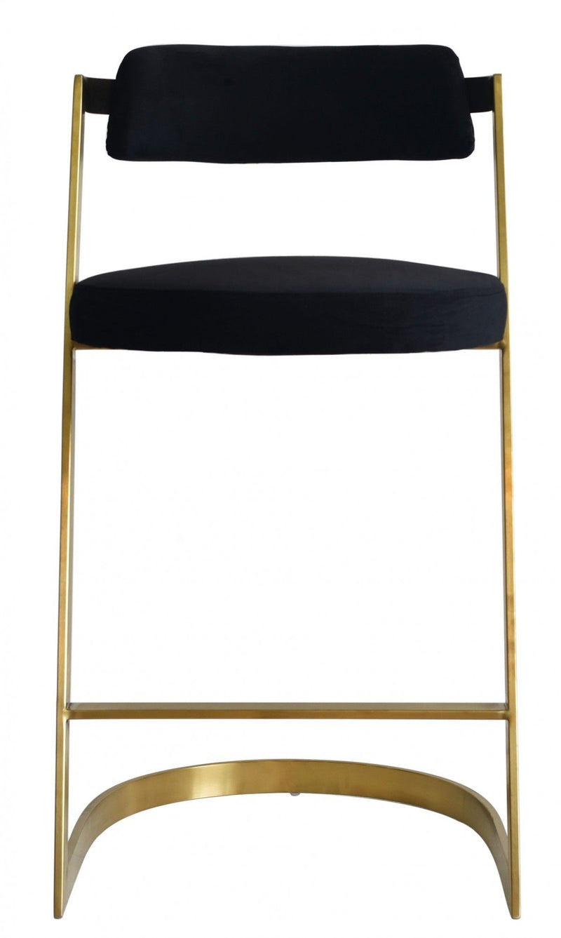 Velvet And Stainless Steel Low Back Counter Height Bar Chair - Black And Gold