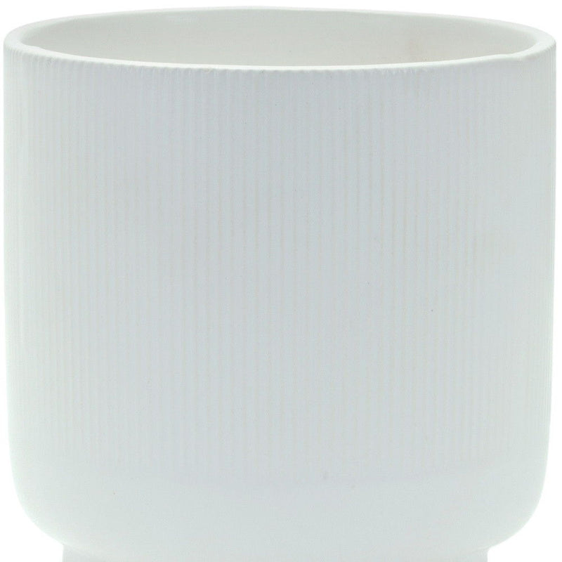 Striped Footed Pot Planter - White