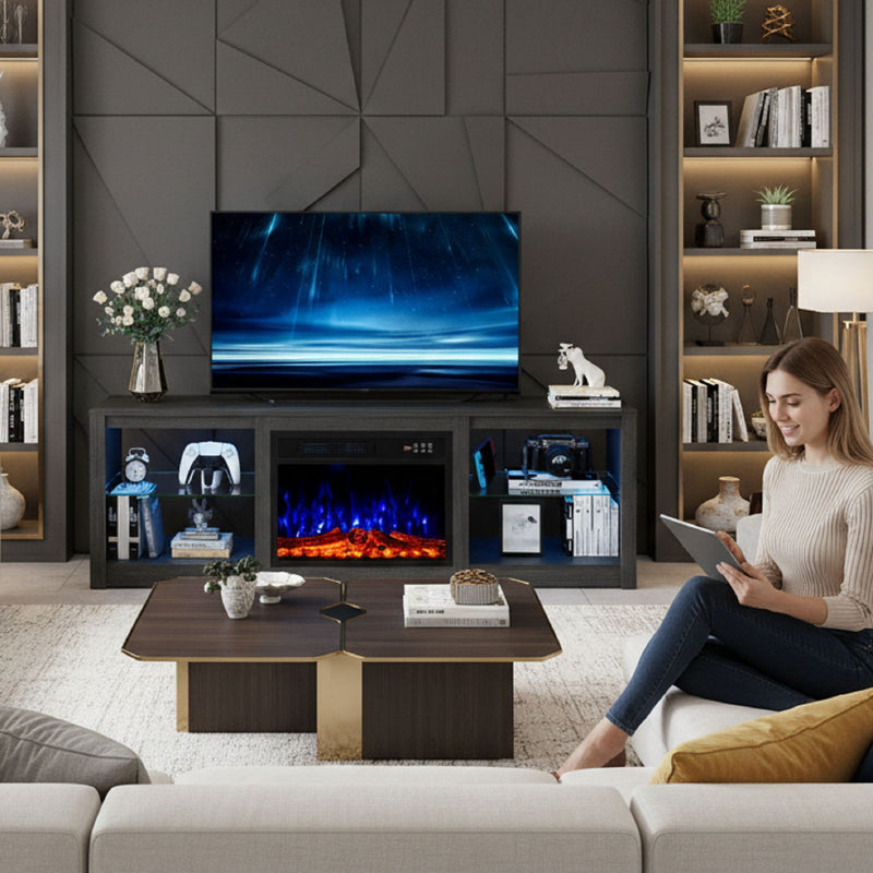 Wood Fireplace Entertainment Center With Fireplace (723797) - Black