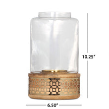 Load image into Gallery viewer, Lippert Boho Handcrafted Mango Wood Hurricane Candle Holder With Tempered Glass And Metal Accents, Large - Natural
