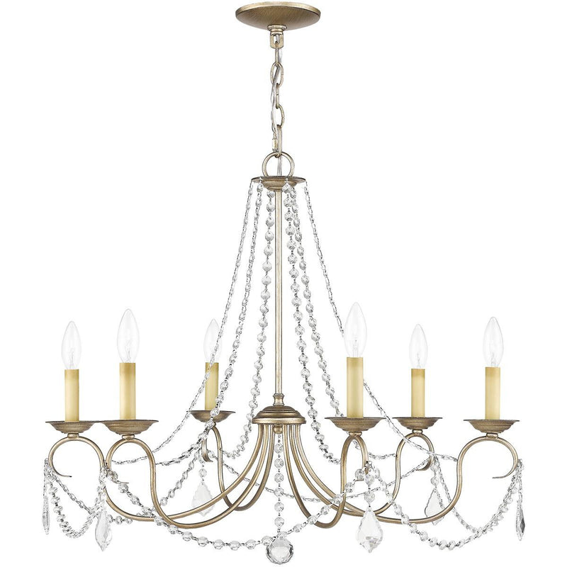 24" Six Light Dimmable Chandelier With Shades - Silver