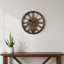 Load image into Gallery viewer, Silent Skeleton Exposed Gear Round Wall Clock (626341) - Antiqued Gold / Black
