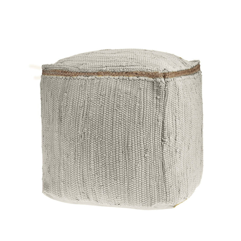 18" Cotton And Jute Cube Pouf Ottoman - Gray / Natural