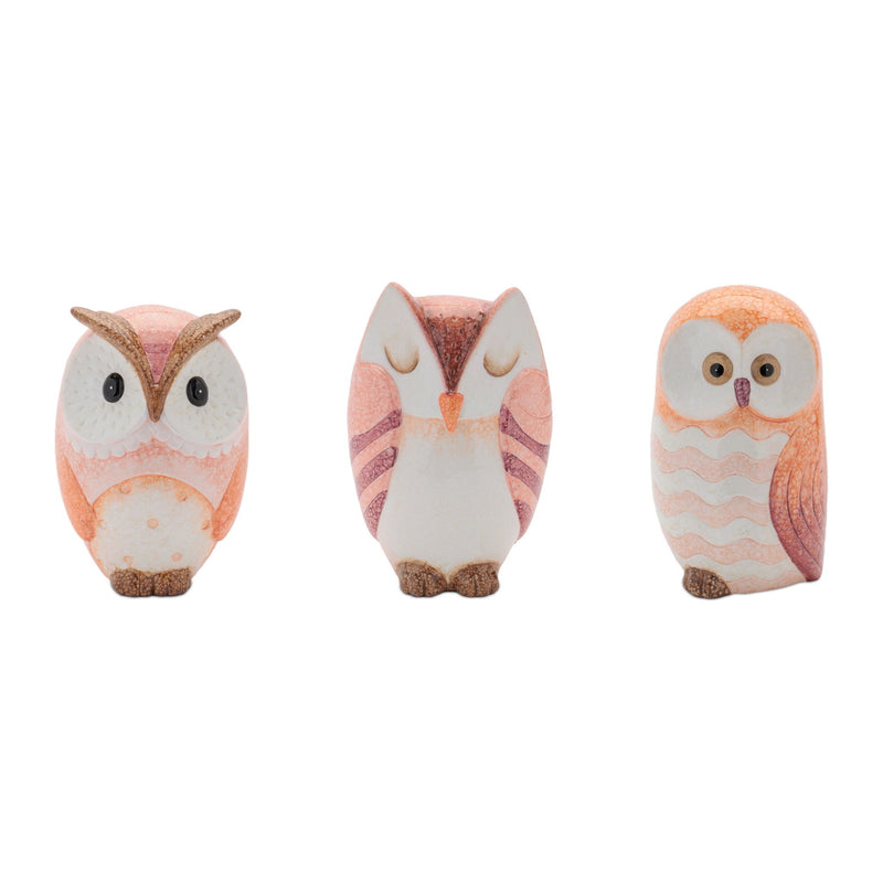 Owl Figurines (Set of 3) - Pink / Beige