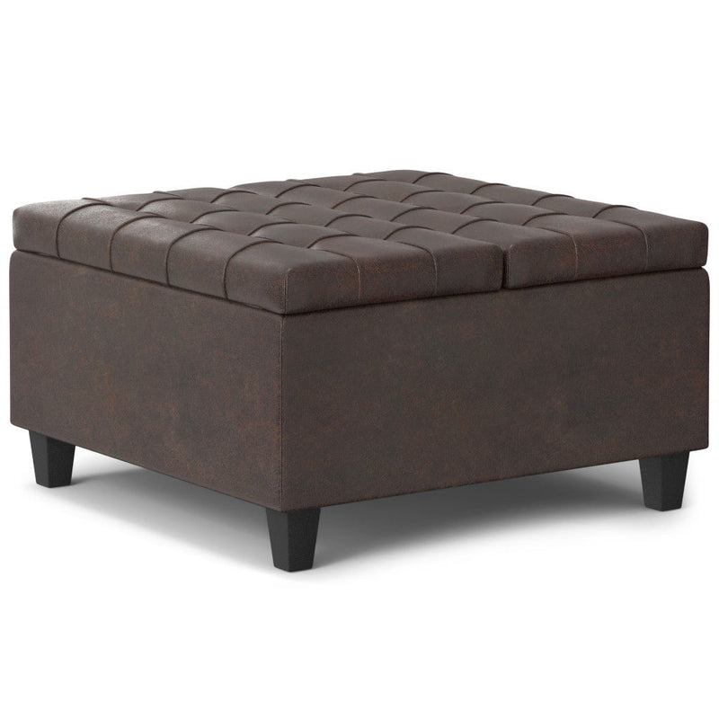 30" Leather Cocktail Ottoman With Storage - Brown