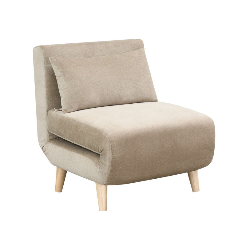 Plush Upholstered Convertible Chair And Toss Pillow - Beige And Natural