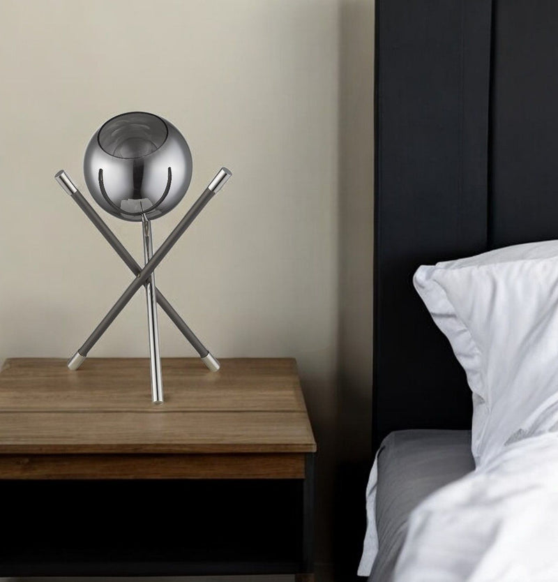 Metal Tripod Table Lamp With Nickel Globe Shade - Black