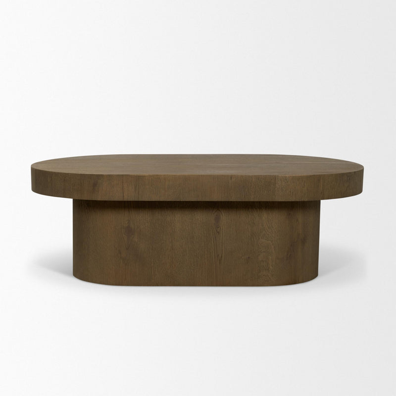 Solid Wood Oval Pedestal Coffee Table (727842) - Brown