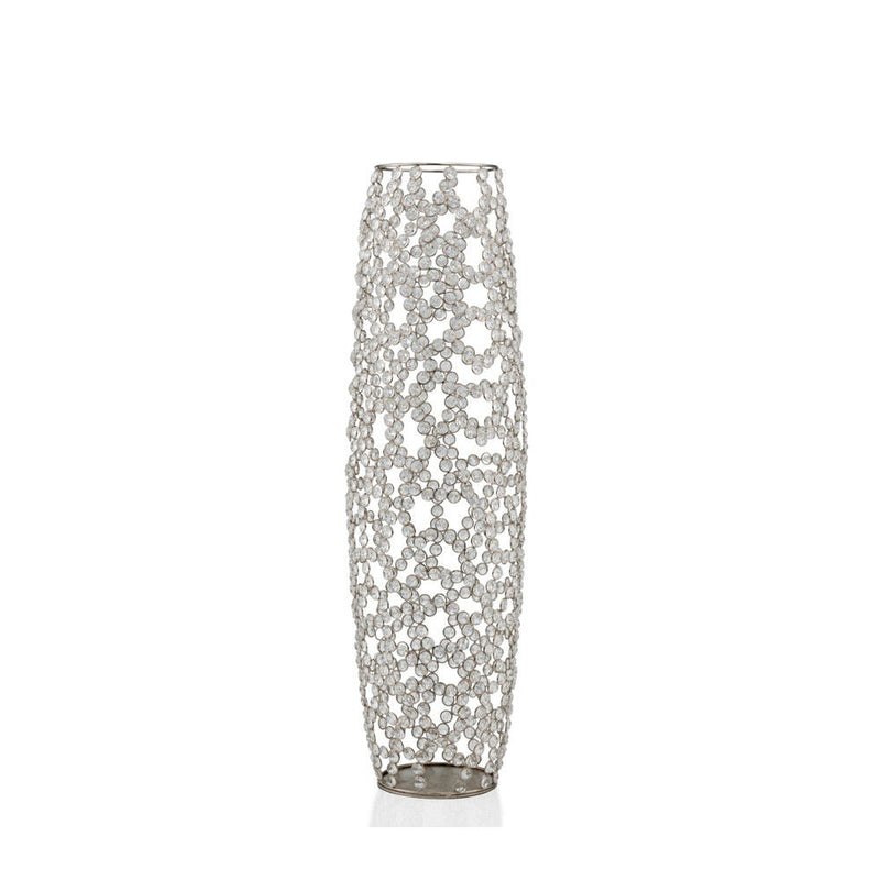 Cylinder Floor Vase With Faux Crystals - Silver