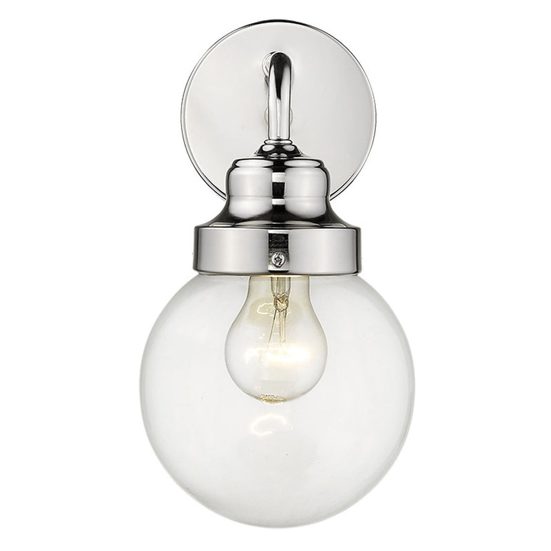 One Light Wall Sconce With Round Glass Shade - Silver