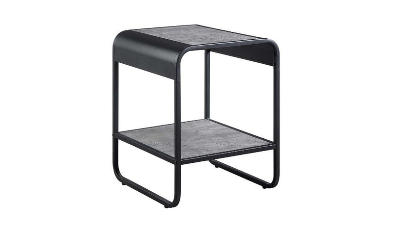 Manufactured Wood And Metal Rectangular End Table With Shelf - Black And Concrete Gray