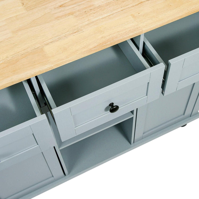 Brown And Wood Flat Door Rolling Kitchen Cart With Storage - Blue