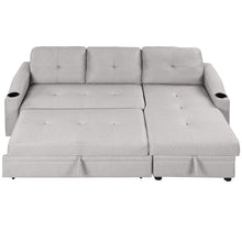 Load image into Gallery viewer, 80.3&quot; Orisfur. Pull Out Sofa Bed Modern Padded Upholstered Sofa Bed , Linen Fabric 3 Seater Couch with Storage Chaise and Cup Holder , Small Couch for Small Spaces
