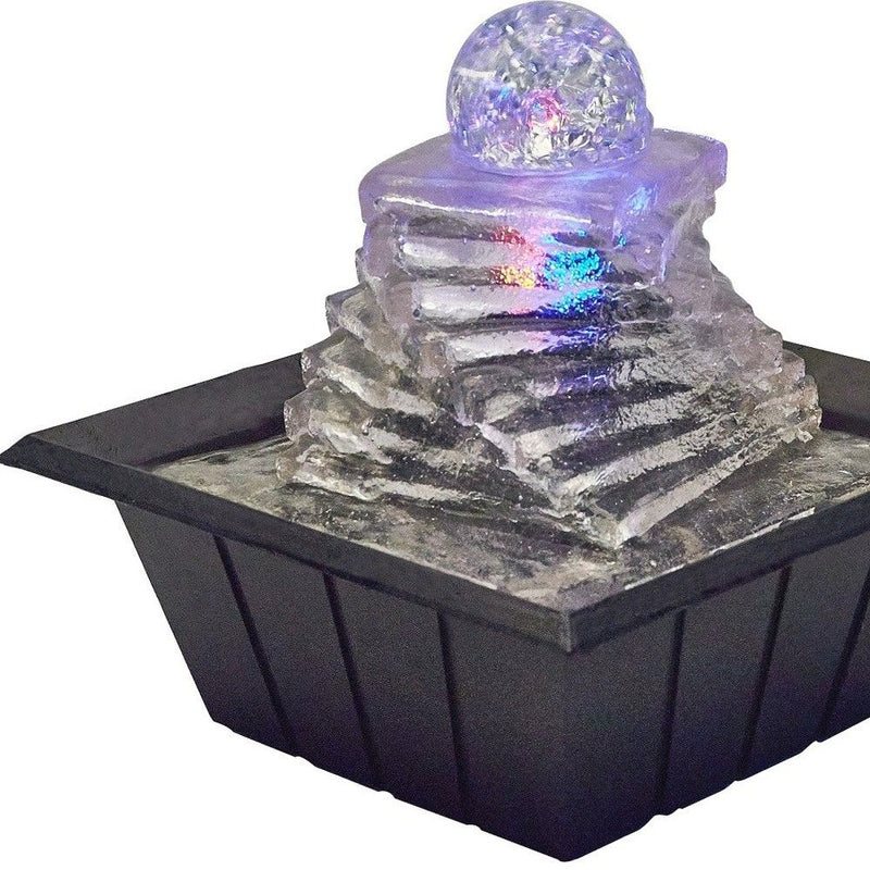 Poly Design Tabletop Fountain With LED - Clear / Ice